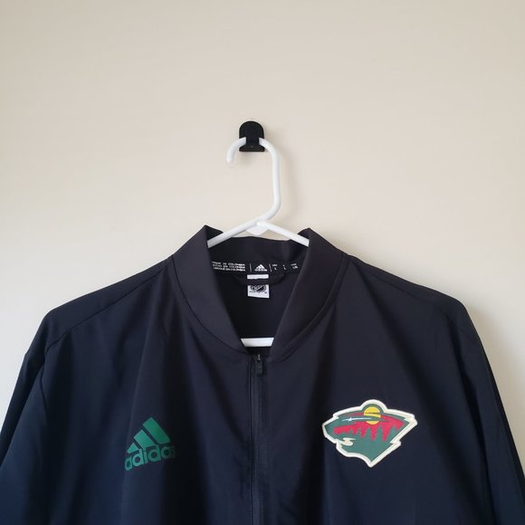 Adidas Minnesota Wild NHL 1/4 Zip Windbreaker Jacket Men's Sz Large Black NWT - Picture 2 of 9